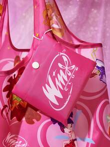 The Winx X SHEIN 1个可爱卡通人物印花可折叠购物袋/手提袋，带珠链小收纳袋，可挂在包上，轻便易携，适合购物、通勤、郊游、朋友聚会等场合。 - 玫紅色 - 查看 5