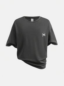 2pcs Tween Girls Bow Print Loose T-Shirt And Pants Set, Casual Daily Fashion Versatile - Grey - View 7