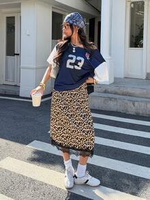 Muchica Chân váy satin họa tiết da báo phối ren dành cho nữ - Nhiều màu - Xem 3