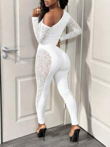 BamGleam Women's Cutout Shoulder Long Sleeve Jumpsuit Jumpsuit, Sexy And Tight-Fitting - White - View 2