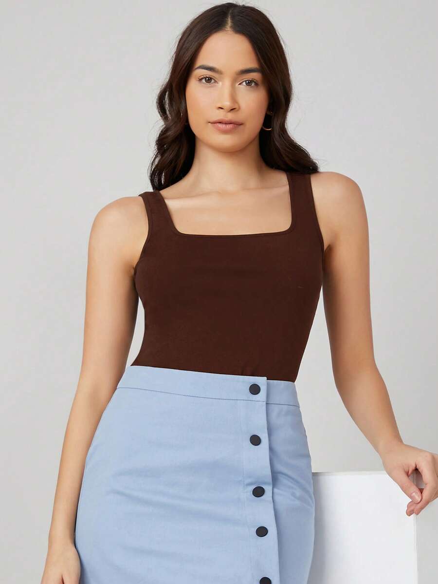 SHEIN BASICS Camiseta de tirantes de cuello cuadrado unicolor
