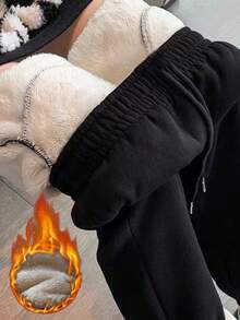 INAWLY New Autumn/Winter Thermal Lined Casual Jogger Pants, Grey - Black - View 1