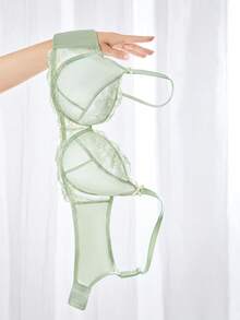 LUVLETTE Plus Woman Lingerie Full Coverage Support&Breathable Underwire Sexy Unlined Sheer Minimizer Green Lace Bra - Mint Green - View 8