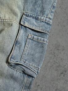 Manfinity ZONE917 Men's Washed & Distressed Denim Cargo Pants Going Out Hang Out Party Street Work - Light Wash - View 4