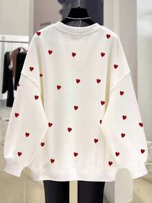 EMERY ROSE New Arrival Heart Graphic Crew Neck Sweatshirt For Women - White - View 2