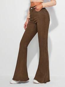 EMERY ROSE Quần jeans ống loe dáng vintage, gấu quần cắt thô và túi xéo. - màu nâu - Xem 3