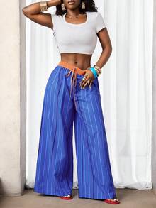 BamGleam Women's Blue Casual Everyday Pants - Blue - View 3