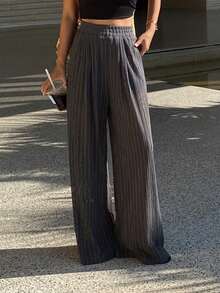 Livesso Women's Textured Hollow Striped Loose Casual Lightweight Outdoor Vacation Beach Straight Leg Pants, Spring/Summer - Dark Grey - View 3