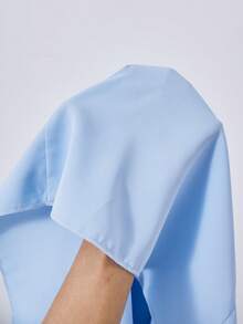 SHEIN Teen Girl Square Neck Regular Shoulder Bow Decor Long Hem Dress, Suitable For Party Or Everyday Wear, Spring/Summer/Autumn - Blue - View 10