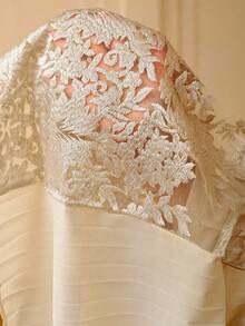 ZEYLAH Embroidered Elegant Romantic Extra Long A-Line Dress, Spring/Summer - Apricot - View 8