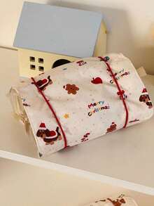 Joivida 1pc Cute Fabric Cosmetic Bag -Bib Bear Bundle Makeup Bag - Perfect For Travel & Daily Use, Hand Washable, Layered Makeup & Toiletry Organizer, Cute Cosmetic Bag, Holiday Gift Item, Playful Design - Beige - View 11