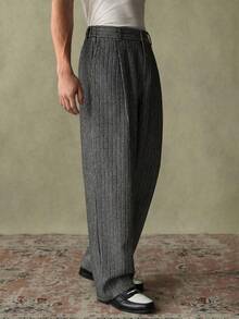 SWAVVY 男士条纹褶裥阔腿宽松休闲裤 - 黑色 - 查看 4