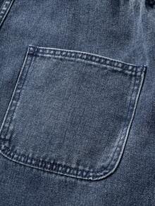 Tween Girls' Denim Bib Pants And Jumpsuit, New Casual Fashion Cargo Pocket Design Washed Blue Denim Bib Pants - Blue - View 8