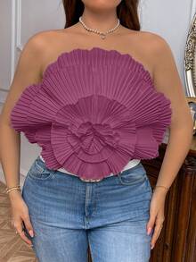 SHEIN Privé Blusa ajustada con pliegues de talla grande, adecuada para vacaciones, citas, fiestas, playa, primavera/verano - Morado - Ver 7