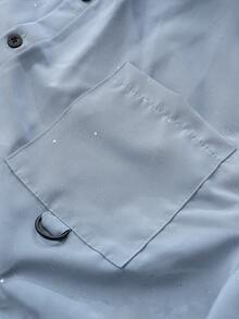 ROMWE MEN Men's Shiny Single-Breasted Casual Shirt, Short Sleeve - Baby Blue - View 4