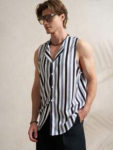 Airaco Men's Summer Casual Striped Sleeveless Shirt - Multicolor - View 4