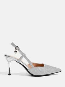 CUCCOO TILAWA 1-Strap Buckle Sandals, Party Shoes, Office High Heels, Fashion Sandals, Backstrap Design, Lightweight Shoes, High Heel Sandals, Lace-Up High Heels, Night Out Shoes, Women's Fashion - Silver - View 2