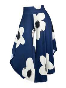 EMERY ROSE Plus Size Floral Print Asymmetric Hem Casual Wide Leg Pants - Multicolor - View 6