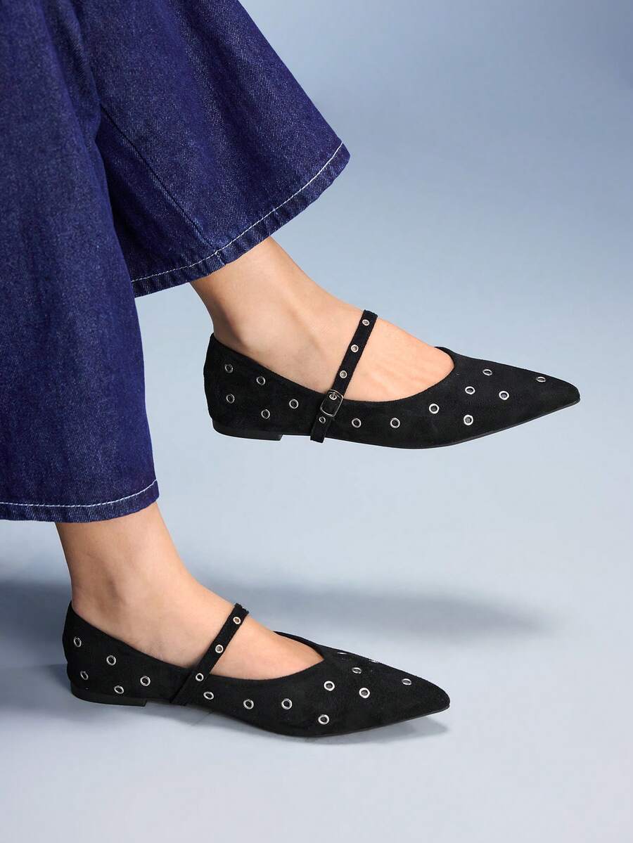 CUCCOO GRLICON Giày bệt mũi nhọn có khóa cài đa năng dành cho nữ - màu đen - Xem 1