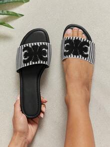 SHUZIA Women's Elegant Embroidery Upper Slip-On Flat Sandals - Black - View 2