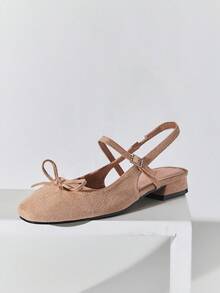 SHUZIA Women's Elegant French Charming Bow-Toed Sling-Back Pumps - Apricot - View 6