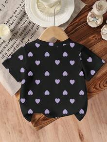 Toddler Girls' Casual Comfortable Elegant Cute, Girl Group Heart & Letter Print Round Neck Short Sleeve T-Shirt - Multicolor - View 3