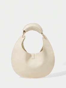 SHECARRY Ladies Vintage Semicircle Bag With Rivet Trim And Exquisite Hardware - Beige - View 4