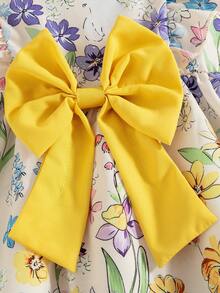 Souflis Souflis 1pc Baby Girls' Summer New Round Neck Dress, Cute Rabbit & Floral Print, Ruffle Trim, Elastic Waist, Big Bow Decor, Simple & Versatile Holiday Dress - Yellow - View 8