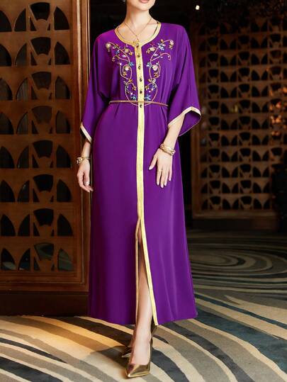 Layrah Women's Elegant Long Sleeve Kaftan In Magenta