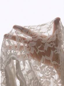 Women's Floral Lace Collar Long Sleeve Sheer Sexy Lingerie Jumpsuit - White - View 6