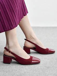 CUCCOO BIZCHIC 女士时尚低跟鞋，经典黑色后跟带设计，适合夏季毕业典礼、舞会、度假等场合，优雅百搭，春季春假、复活节、圣诞节等节日穿着。 - 勃墾地紅 - 查看 4