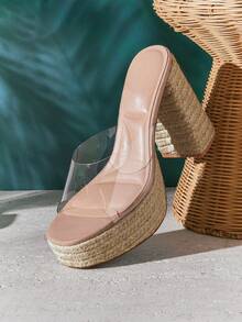 SHUZIA Women's Minimalist Clear Espadrilles Platform Slide Sandals - Beige - View 1