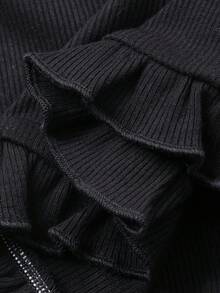 FRIFUL 女士格子拼接抽绳领二合一甜美修身T恤，春季显瘦套装 - 黑色 - 查看 7