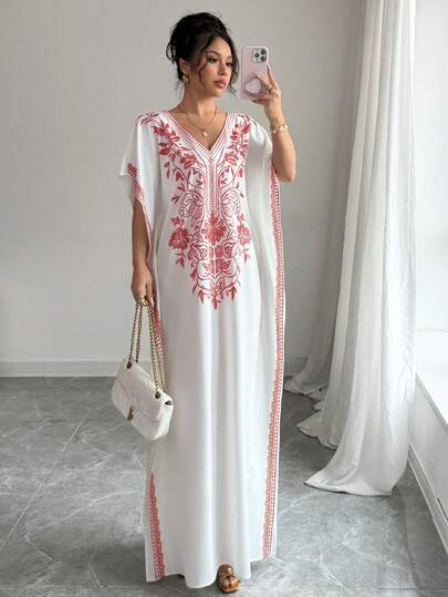 Rafferiza Vestido corto de mujer de manga corta con estampado floral, cuello en V, manga de murciélago, bajo suelto y abertura, de estilo casual y elegante, para primavera/verano