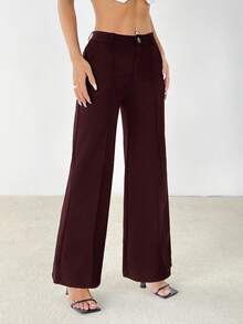 SHEIN PETITE Quần tây nữ ống đứng, màu trơn, có túi chéo phía trước. - Màu đỏ tím - Xem 6