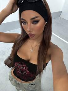 StreetHx Streetwear Women's Rock Dark Rhinestone Bandeau Top - Black - View 4