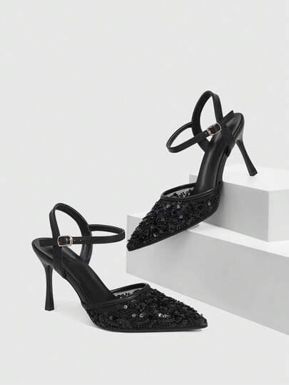 CUCCOO SZL 女士优雅百搭时尚高跟鞋，饰有仿珍珠