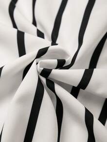 SHEIN Clasi Plus Size Casual Commuter Striped Shirt & Pleated Skirt Set - Black and White - View 5