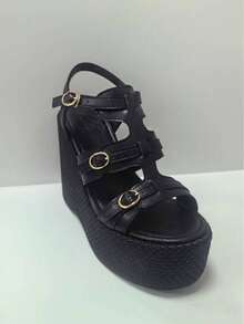 Sugerpunk 女士厚底凉鞋，露趾坡跟厚底凉鞋，时尚鞋履 - 黑色 - 查看 14