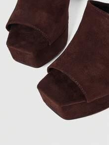 Sugerpunk Suede Super High Heel Waterproof Platform Peep Toe Slip-On Sandals Valentine's Day - Coffee Brown - View 2