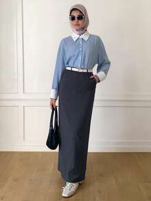 Veilorie New Elegant Straight Skirt, High-Quality Suit Skirt, Commuting Graceful, Versatile Long Skirt - Dark Grey - View 6