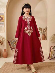 SHEIN Tween Girls Dresses - Burgundy - View 5