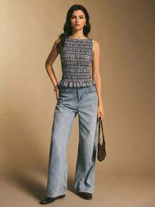 Poéselle Women's Vacation Pleated Plaid Ruffle Hem Fashionable Camisole - Blue - View 6