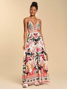 Travachic 女士无袖印花梭织连衣裙，适合春夏度假穿着 - 彩色 - 查看 7