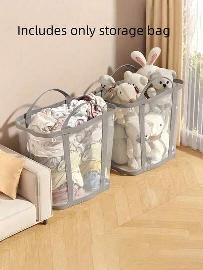 1 Stück zusammenklappbarer Wäschekorb aus Mesh mit Griffen, tragbar, platzsparend, Stoffaufbewahrungskorb für Zuhause, Badezimmer, Studentenwohnheim, Reisen, großes Fassungsvermögen, rechteckiges Pop-up-Design, Zubehör