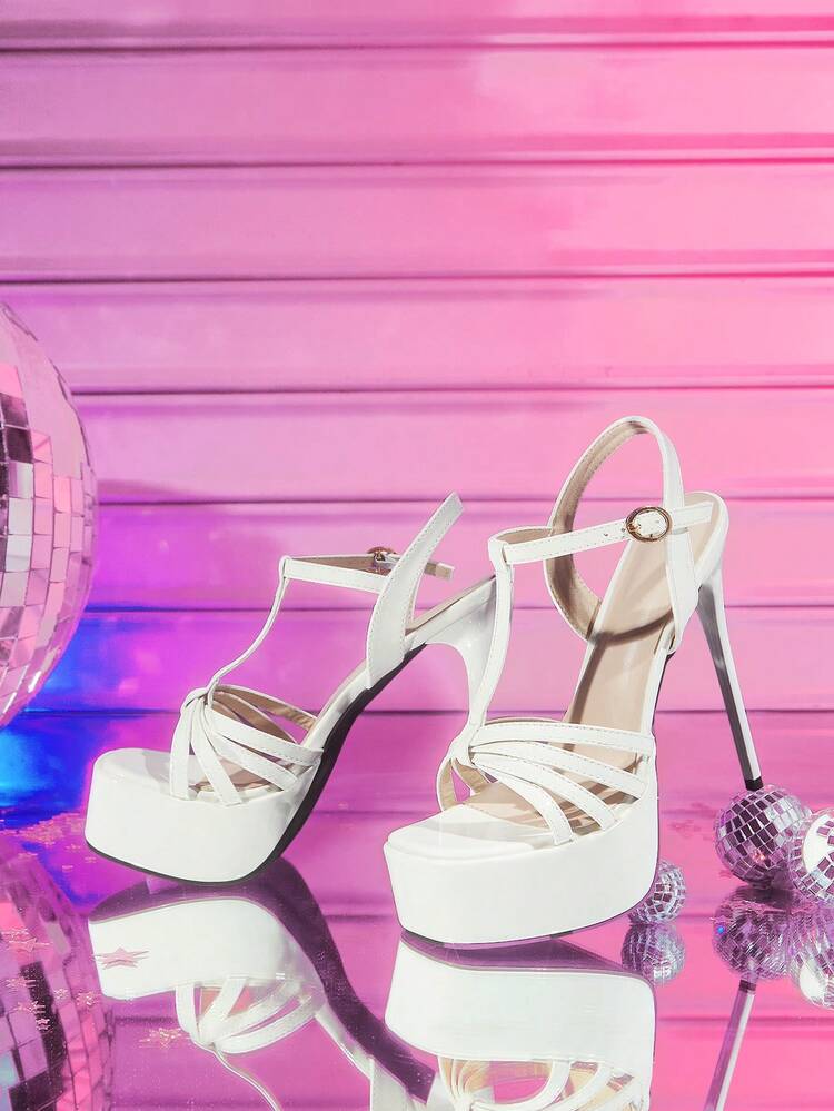 CUCCOO LuxiPop Women Shoes Summer Multiple Cross T-Strap Design Pointed Tip Thin Heel Platform High Heel Sexy Elegant Temperament Fashion Women's High Heel Sandals Heel Shoes Nightclub Style Runway High Heel Sandals