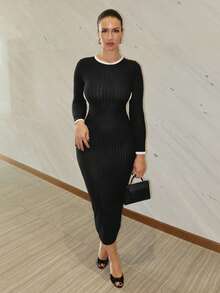 MDEdit 女士优雅镂空系带鱼尾修身连衣裙 - 黑色 - 查看 1