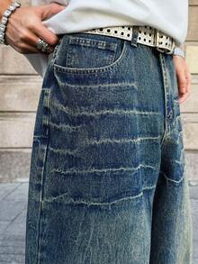 Manfinity EMRG Quần jeans ống rộng dáng suông, phong cách thường ngày, thích hợp cho nam giới, phù hợp với đường phố và đi làm. - Rửa tối - Xem 5