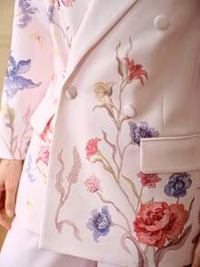 ZEYLAH Printed Loose Double-Breasted Blazer, Spring/Summer - Pink - View 2