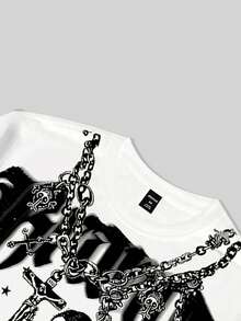 ROMWE MEN Goth Spring Casual Graphic White Men'S Street Style Casual Printed Pullover Pullover Sweatshirt - White - View 5